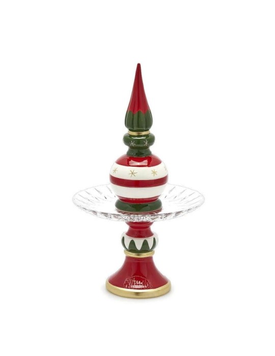 Alzata Topiary EDG in ceramica – Centrotavola natalizio rosso e verde H43cm
