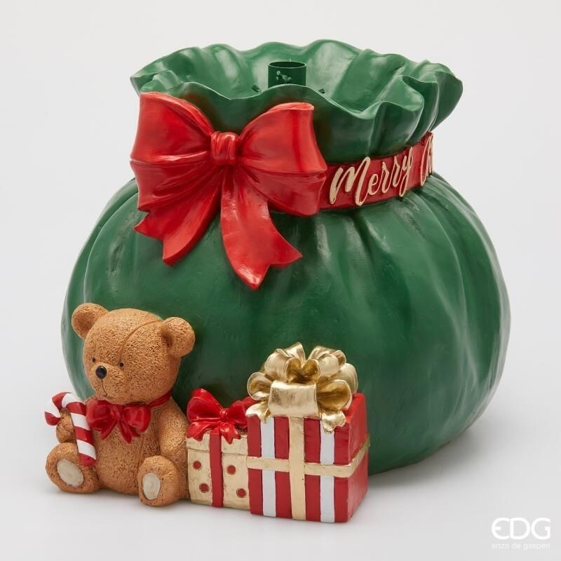 Base Pino con Sacco EDG 39cm – Decorazione Natalizia con Fiocco Rosso e Teddy