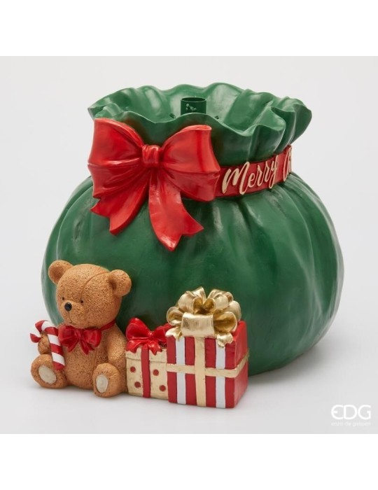 Base Pino con Sacco EDG 39cm – Decorazione Natalizia con Fiocco Rosso e Teddy