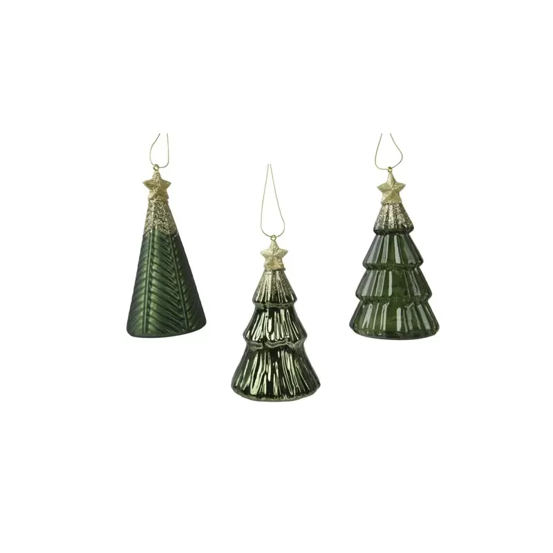 Albero in Vetro Verde con Stella Glitter Oro – Kaemingk H12,6cm | Eleganza Natalizia da Collezione