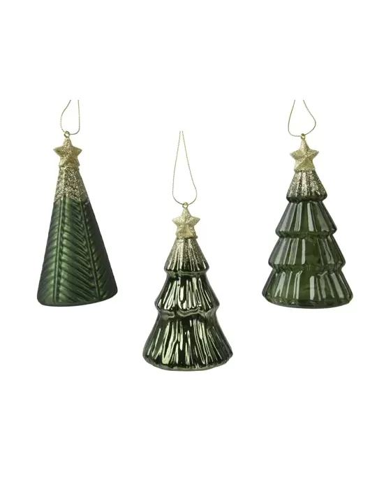 Albero in Vetro Verde con Stella Glitter Oro – Kaemingk H12,6cm | Eleganza Natalizia da Collezione