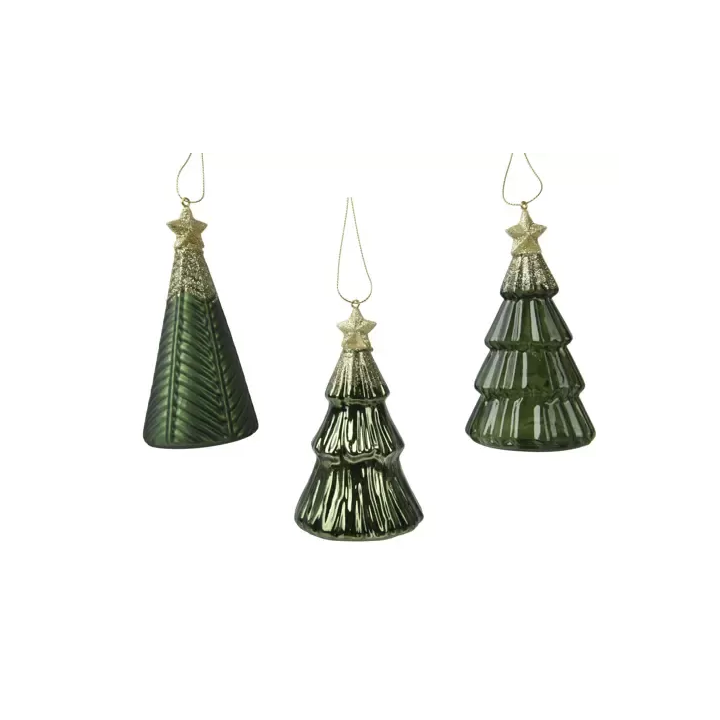Kaemingk Alberello verde con stella glitter oro alto 12,6 cm