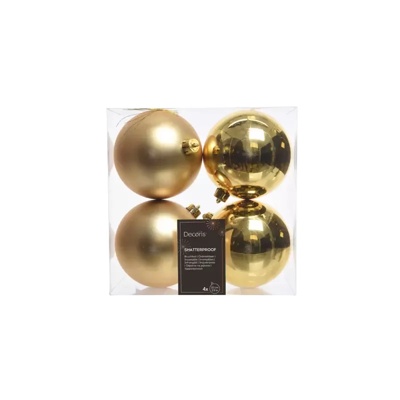 Set 4 Palline Natalizie Oro Ø10cm – Mix Lucide & Opache | Kaemingk Eleganza per l’Albero di Natale
