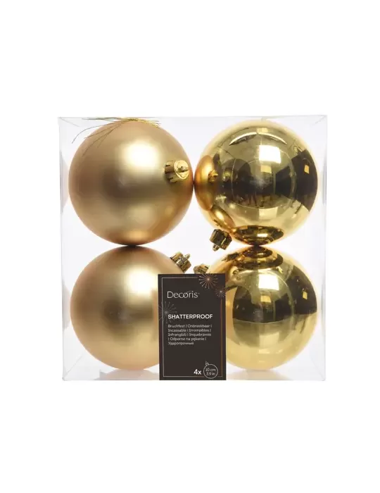 Set 4 Palline Natalizie Oro Ø10cm – Mix Lucide & Opache | Kaemingk Eleganza per l’Albero di Natale