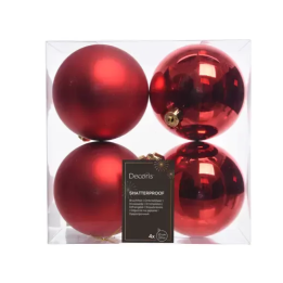 Kaemingk Set di 4 palline di Natale rosse Ø 10 cm