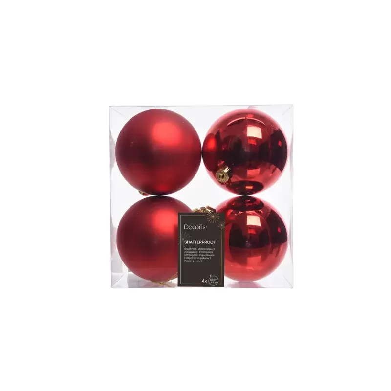 Set 4 Palline Rosse Assortite Ø10cm Kaemingk – Addobbi Natalizi Eleganti