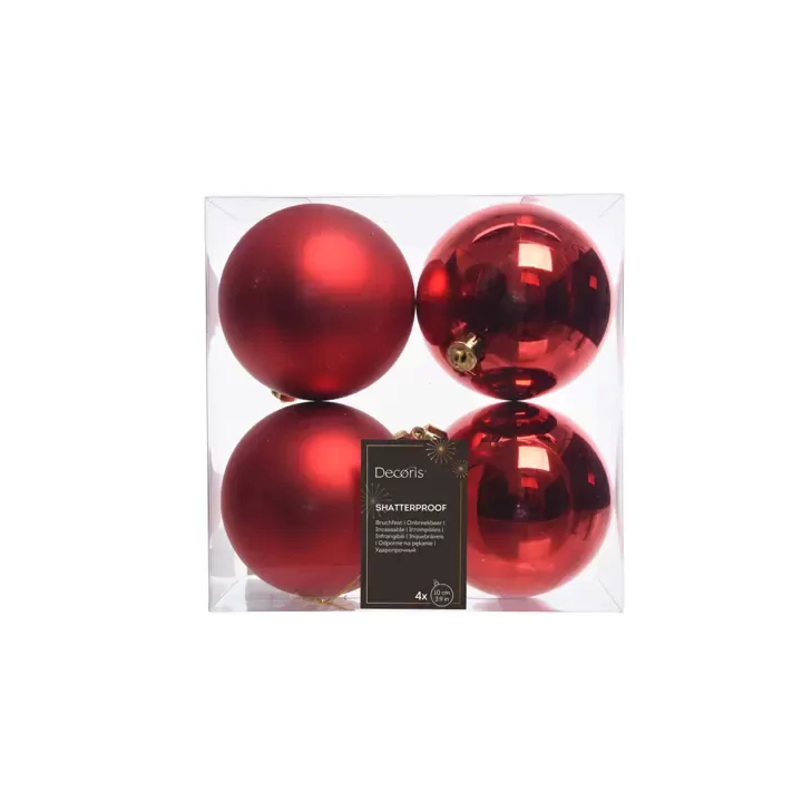 Kaemingk Set di 4 palline di Natale rosse Ø 10 cm