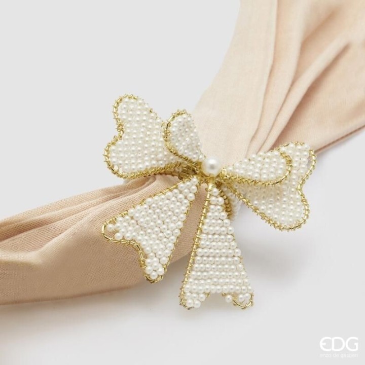 EDG Portatovagliolo a fiocco bianco perla Ø 6 cm
