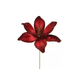 Kaemingk Fiore in velluto rosso con stelo oro alto 60 cm