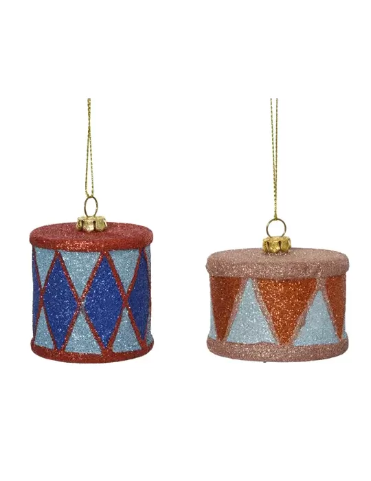 Tamburo Glitterato Azzurro e Arancio – Decorazione Natalizia Kaemingk