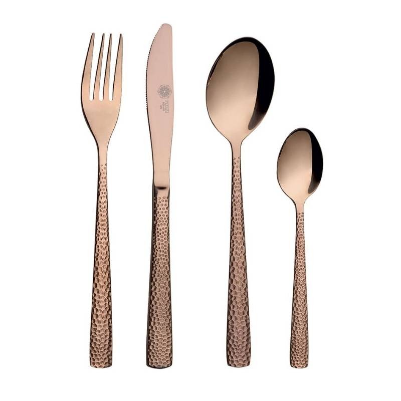 Set 24 Posate Hammered Pozzi Milano 1876 in Acciaio Inox Bronzo