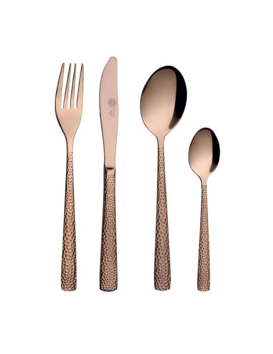 Set 24 Posate Hammered Pozzi Milano 1876 in Acciaio Inox Bronzo