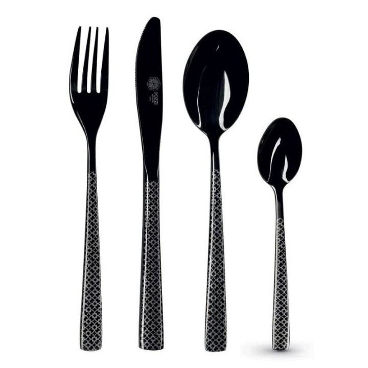 Pozzi Milano Set di 24 posate Decò nere incise per 6 persone