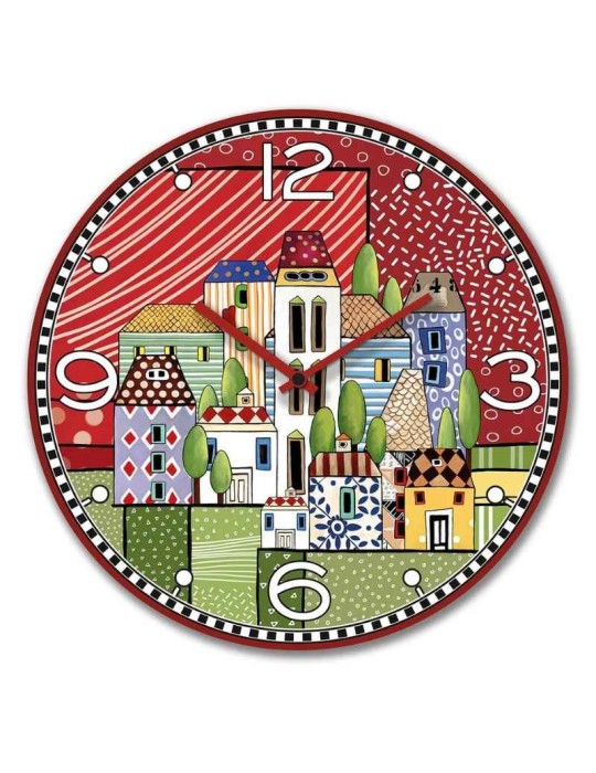 Orologio Paese Mio Rosso di EGAN – Orologio da Parete Decorativo Ø 50 cm