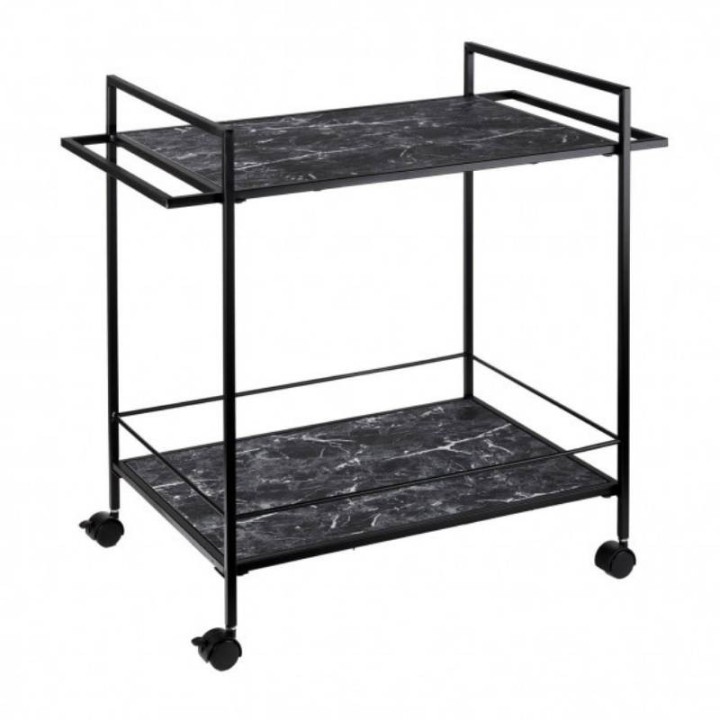 L'Oca Nera Carrello Urban nero con ripiani effetto marmo