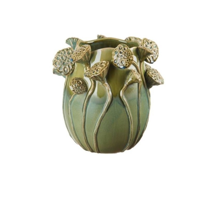 L'Oca Nera Vaso basso in gres verde alto 26 cm