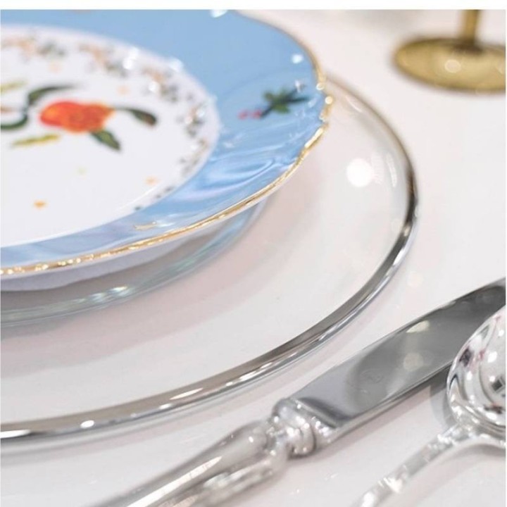 Onlylux Sottopiatto Basic in vetro con filo platino Ø 32 cm