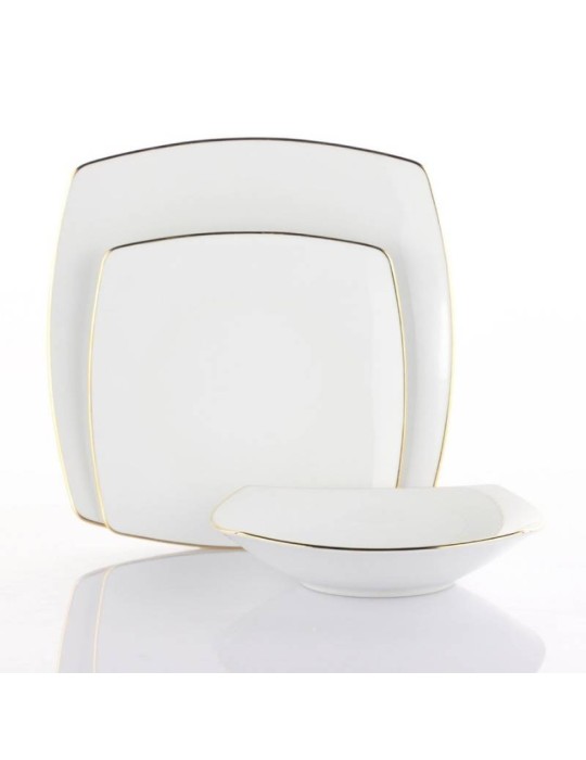 Servizio Tavola 40 Pezzi Square Gold Line Weissestal in Porcellana con Filo Oro