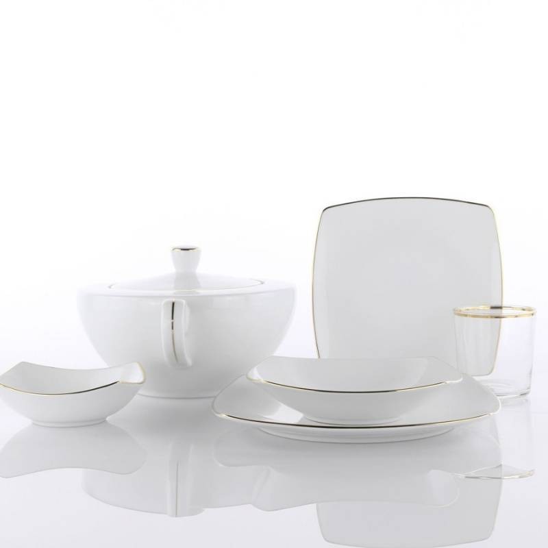 Servizio Tavola 40 Pezzi Square Gold Line...