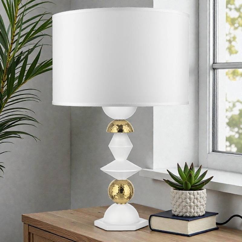 Lampada Liberty H.65 Bianca-Oro con Cappa...