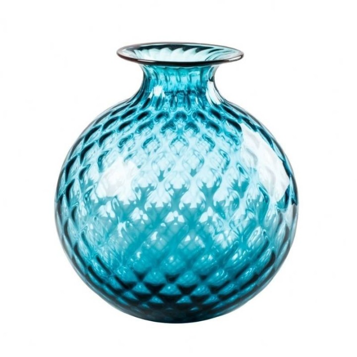 Venini Vaso Monofiori Balloton acquamare alto 20,5 cm