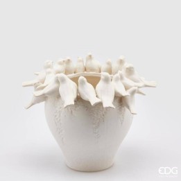 EDG Enzo De Gasperi Vaso Colombe in ceramica bianca 26 cm