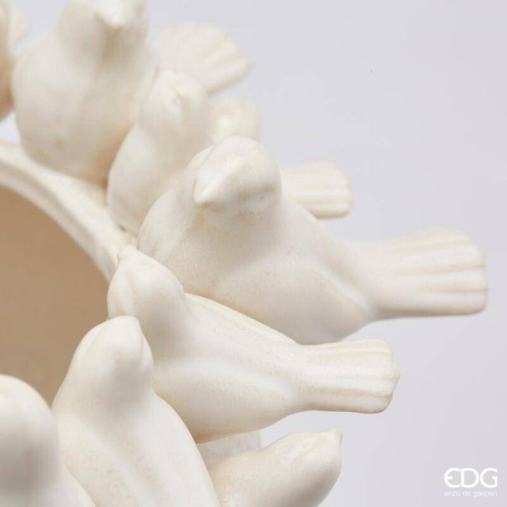 EDG Enzo De Gasperi Vaso Colombe in ceramica bianca 26 cm