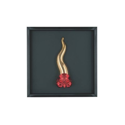 Quadretto Corno con Maschera Pulcinella 16x16 Nero/Oro –...