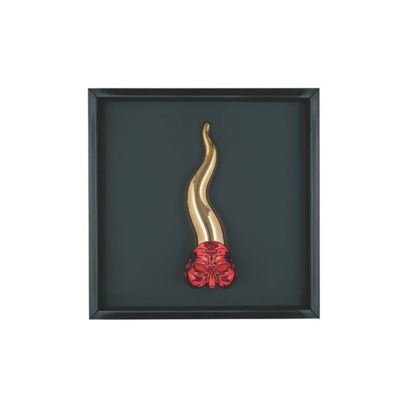 Quadretto Corno con Maschera Pulcinella 16x16 Nero/Oro – Bongelli Preziosi