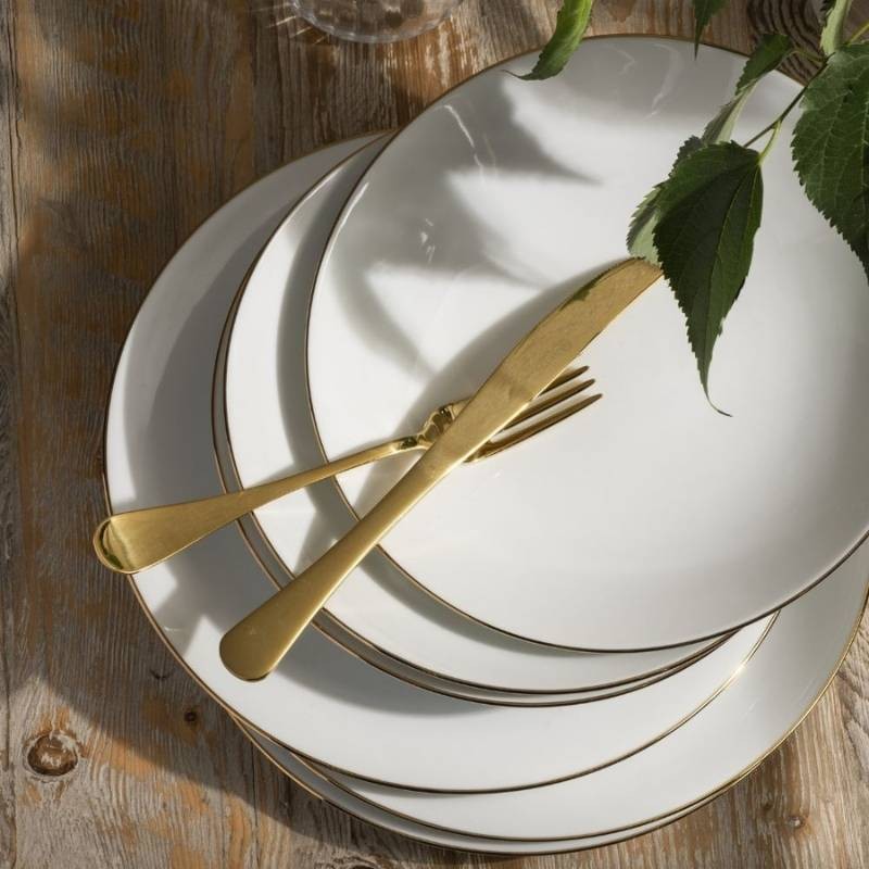 Servizio Tavola 38 Pezzi Domus Gold Line in Porcellana Bianca con Filo Oro Weissestal