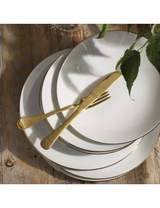 Servizio Tavola 38 Pezzi Domus Gold Line in Porcellana Bianca con Filo Oro Weissestal