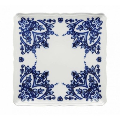 Piatto Quadrato 30 cm Antico Doccia Babele Blu in...