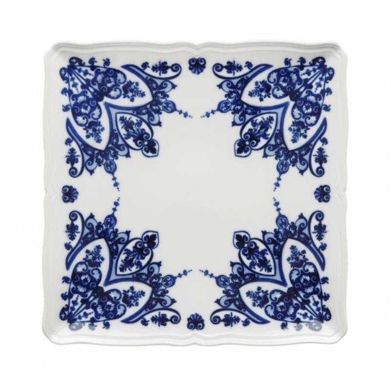 Piatto Quadrato 30 cm Antico Doccia Babele Blu in Porcellana – Ginori 1735