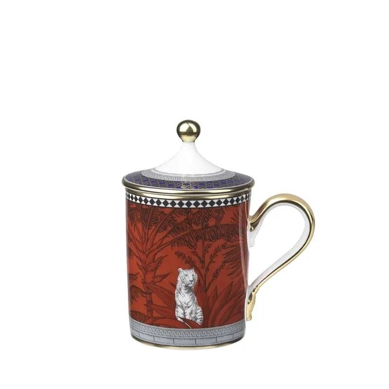 Mug Totem Tigre con Coperchio in Porcellana e Oro – Ginori 1735