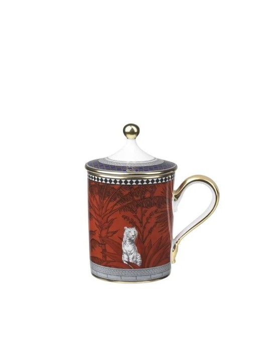 Mug Totem Tigre con Coperchio in Porcellana e Oro – Ginori 1735