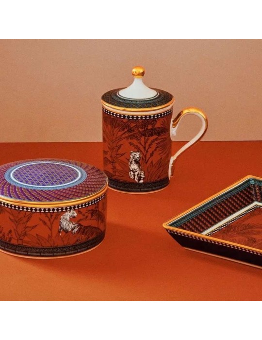 Mug Totem Tigre con Coperchio in Porcellana e...
