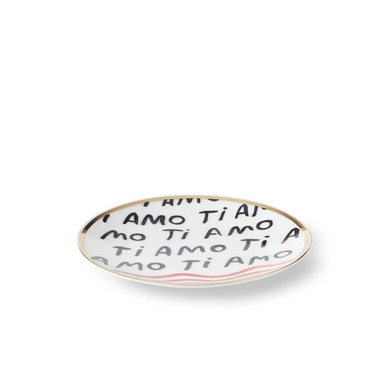 Piatto Ti Amo in Porcellana con Bordo Oro Ø17...