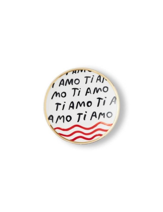 Piatto Ti Amo in Porcellana con Bordo Oro Ø17 cm – Bitossi Home