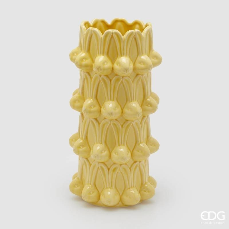 Vaso Conigli Easter Giallo H32 EDG – Vaso Decorativo Pasquale in Ceramica