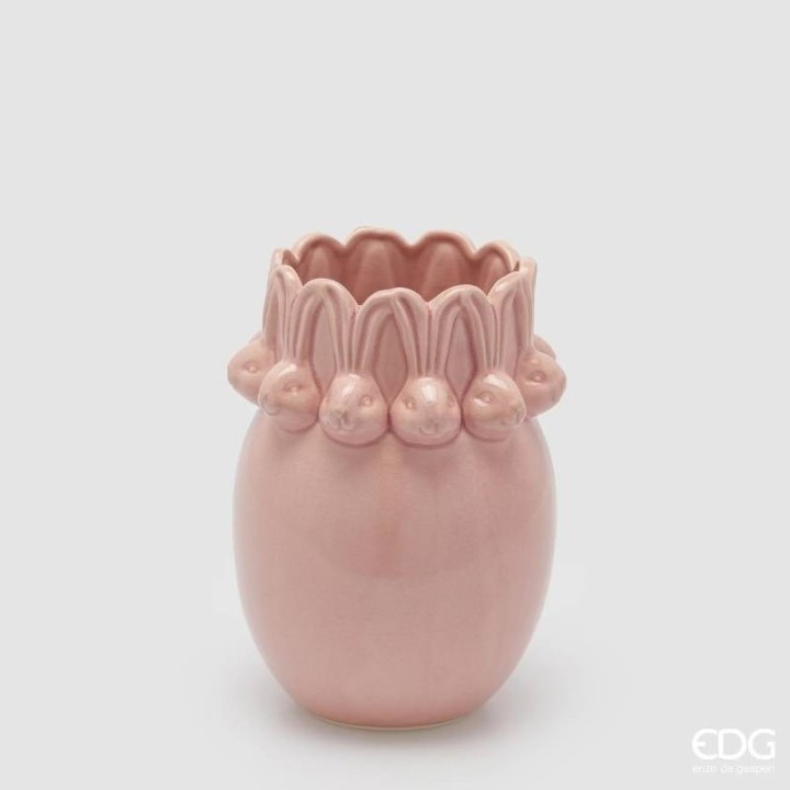 EDG Vaso Easter bombato conigli rosa alto 24 cm