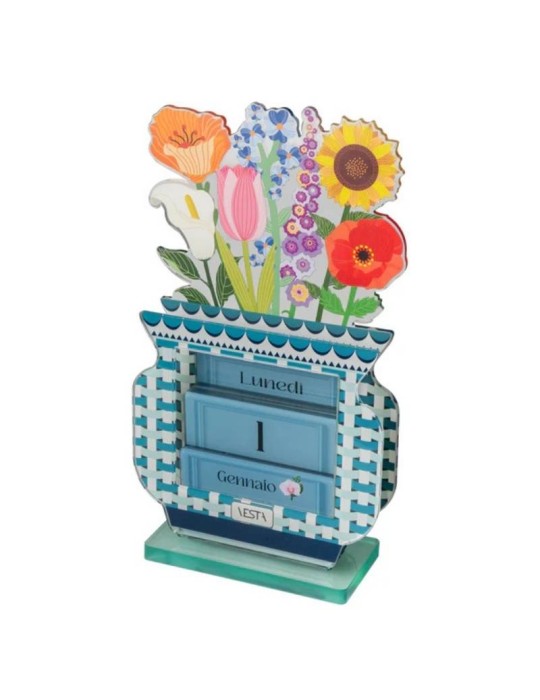 Happy Year Calendario Perpetuo Vesta Home – Calendario Decorativo a Vasetto in Cristallo Acrilico Bianco