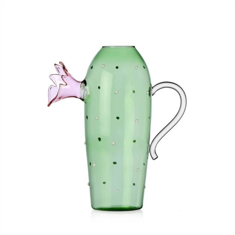 Desert Plants Brocca Cactus Verde con Fiore Ichendorf in Vetro Borosilicato