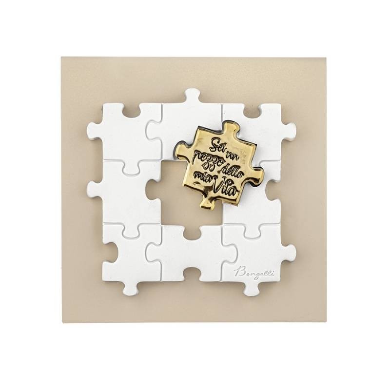 Quadretto Puzzle Bongelli Preziosi – Decorazione Simbolica Nocciola Oro 15x15 cm