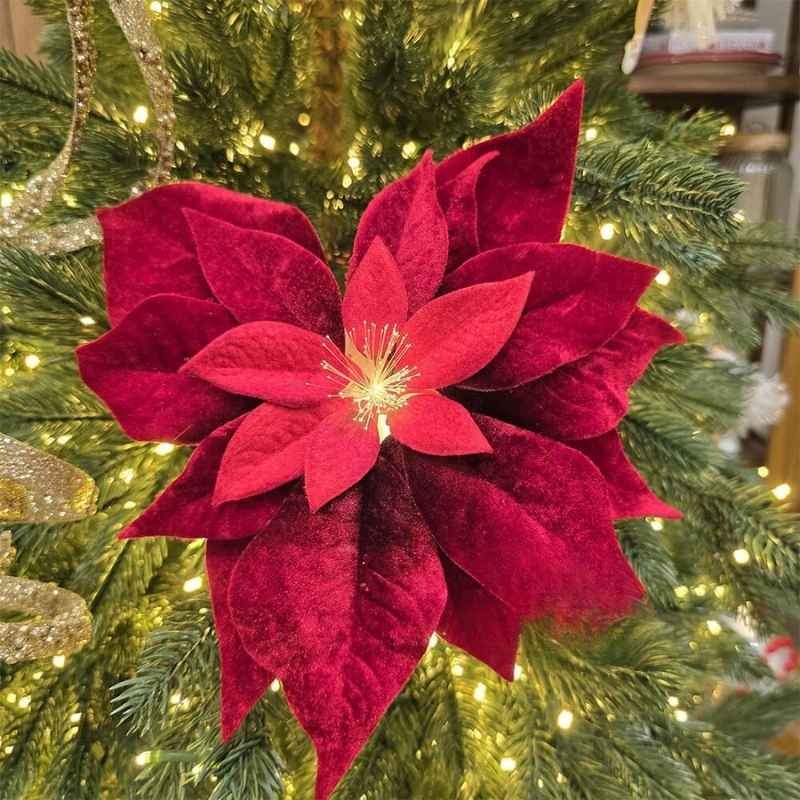 Stella di Natale Velvet Ø23 cm con Luce e Clip – Decorazione Elegante | EDG