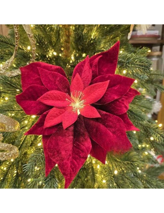 Stella di Natale Velvet Ø23 cm con Luce e Clip – Decorazione Elegante | EDG