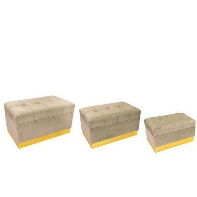 Set 3 Bauli Imbottiti Colore Beige Le Stelle 68x40x40 cm...