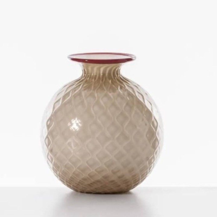 Venini Vaso Monofiori Balloton opalino moka alto 24,5 cm