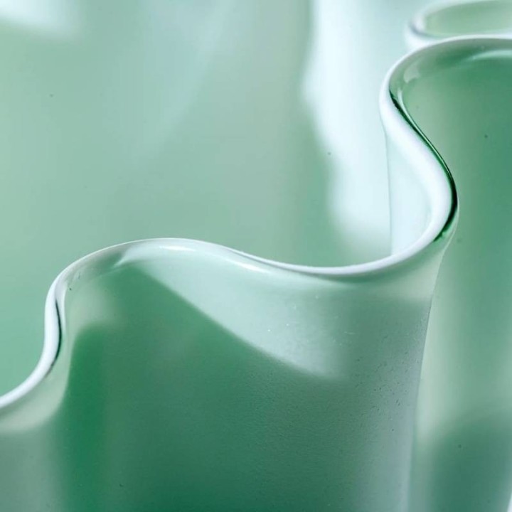 Venini Vaso Fazzoletto sabbiato verde rio alto 13,5 cm