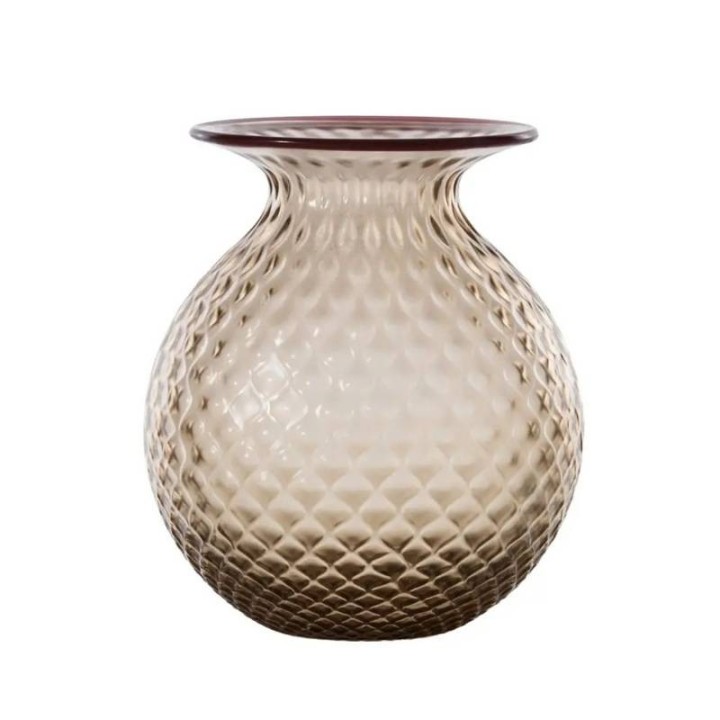 Venini Vaso Balloton Fiori sabbiato moka alto 21,3 cm