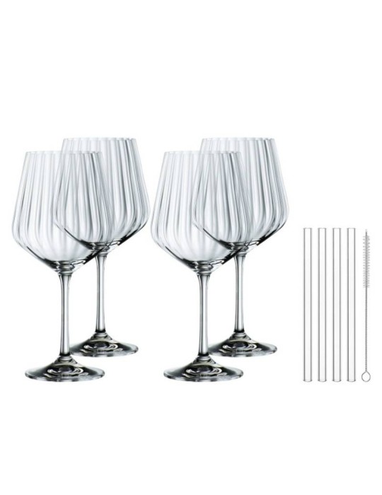 Set 4 Calici Gin Tonic Nachtmann Tastes Good con Cannucce in Vetro